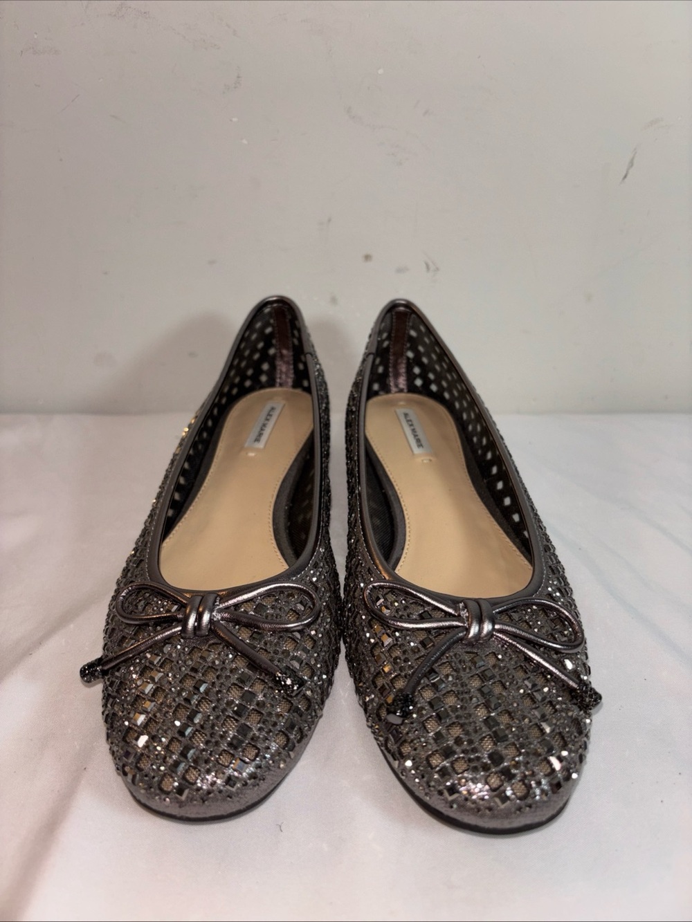 Alex Marie Woven Metallic Silver Ballet Flats with Bow